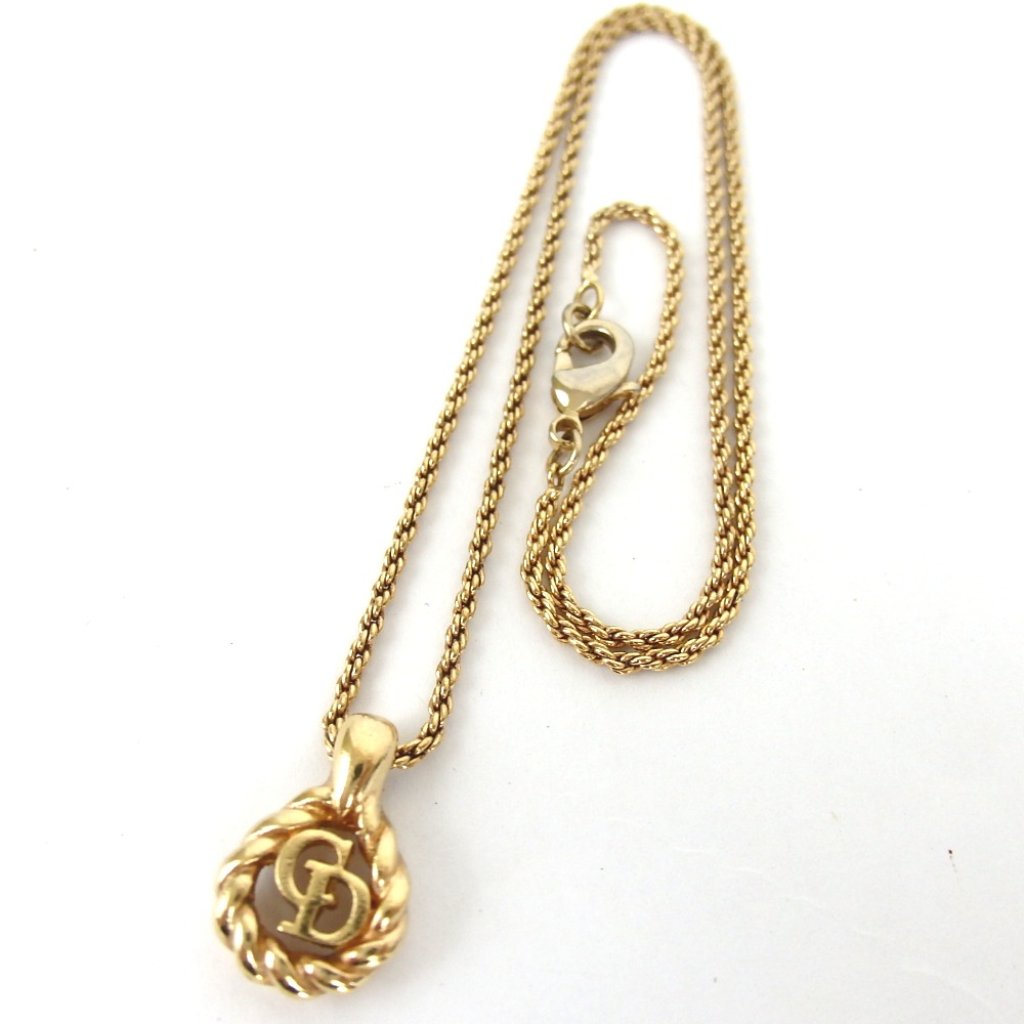 Authentic Christian Dior Cd Necklace Metal [Used]